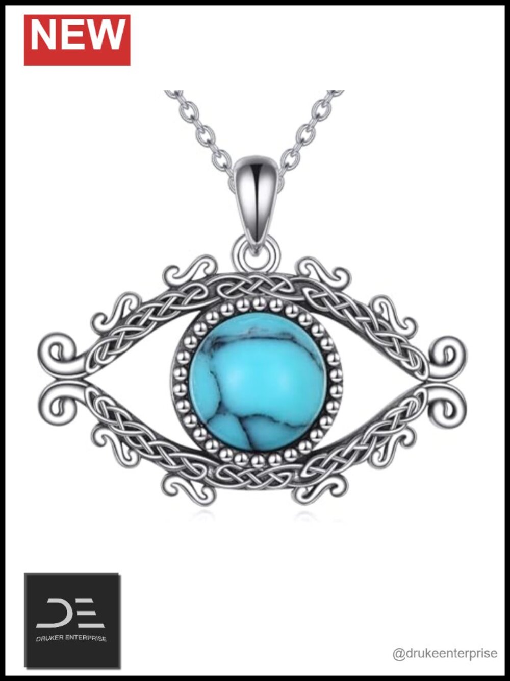 Vintage Evil Eye Turquoise Necklace 925 Sterling Silver Pendant